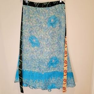 Layered Floral Print Reversible Chiffon Wrap Around Semi-Sheer Maxi Skirt | OS